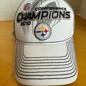 Reebok NFL White and Gray Conference Champions Hat STEELERS Has Tag OS 2010 NICE